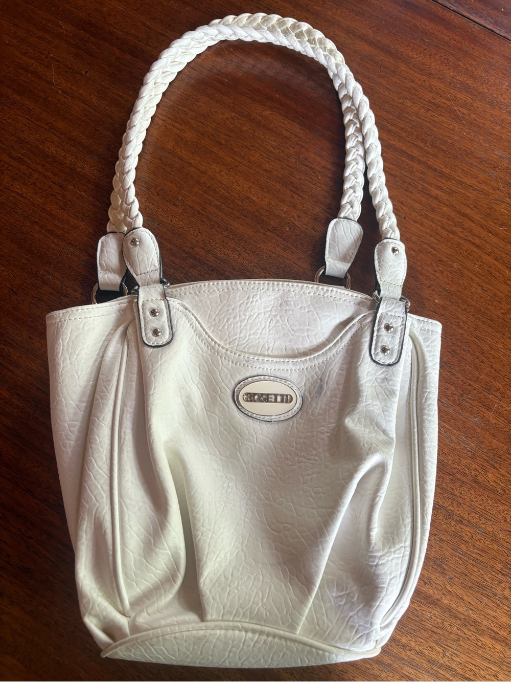 Rosetti White Braided-Handle Purse